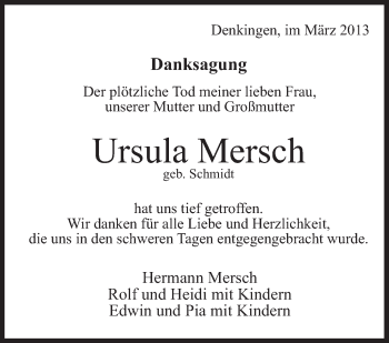 Anzeige von Ursula Mersch von Schwäbische Zeitung