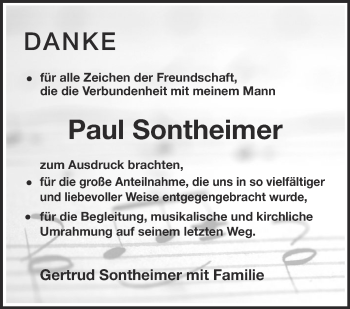 Anzeige von Paul Sontheimer von Schwäbische Zeitung