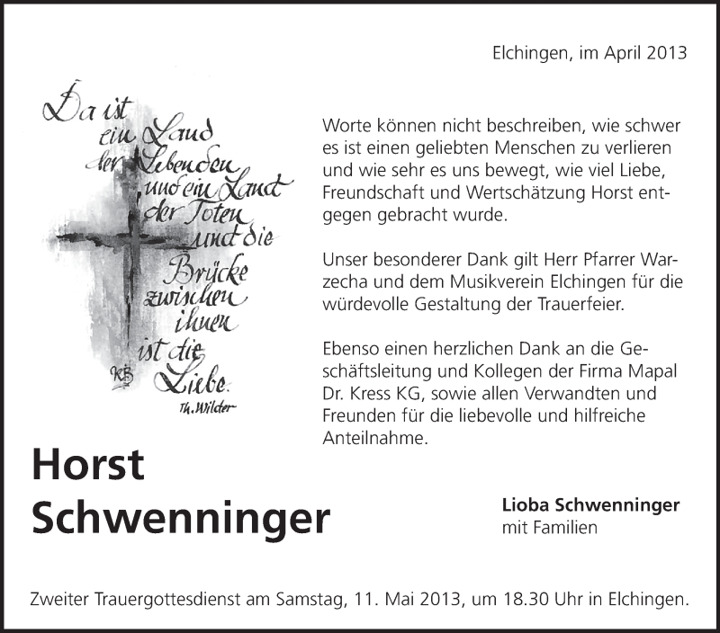  Traueranzeige für Horst Schwenninger vom 04.04.2013 aus Schwäbische Zeitung