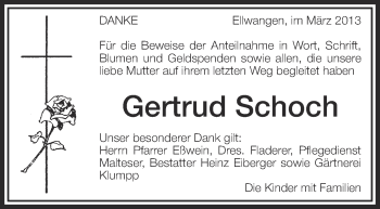 Anzeige von Gertrud Schoch von Schwäbische Zeitung