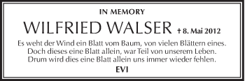 Anzeige von Wilfried Walser von Schwäbische Zeitung