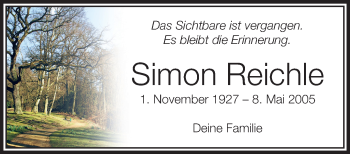 Anzeige von Simon Reichle von Schwäbische Zeitung