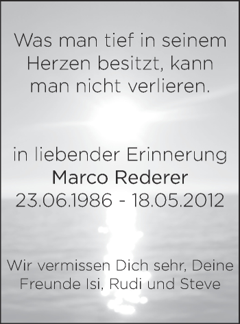 Anzeige von Marco Rederer von Schwäbische Zeitung