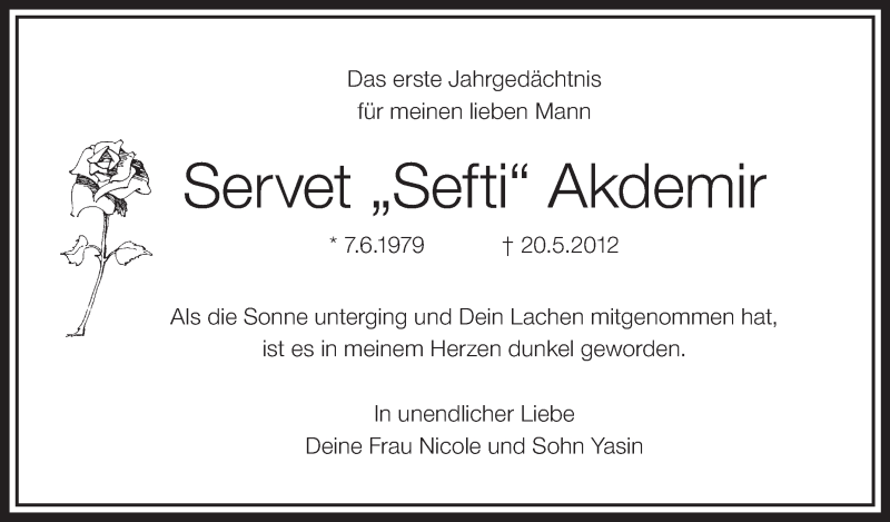  Traueranzeige für Servet Akdemir vom 21.05.2013 aus Schwäbische Zeitung
