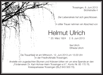Anzeige von Helmut Ulrich von Schwäbische Zeitung