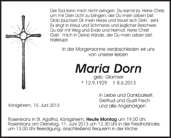 Anzeige von Maria Dorn von Schwäbische Zeitung