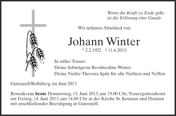 Anzeige von Johann Winter von Schwäbische Zeitung