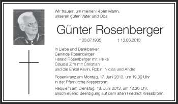 Anzeige von Günter Rosenberger von Schwäbische Zeitung