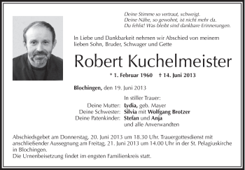 Anzeige von Robert Kuchelmeister von Schwäbische Zeitung