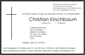 Anzeige von Christian Kirschbaum von Schwäbische Zeitung