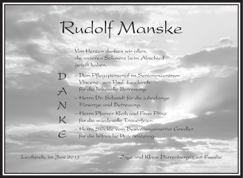 Anzeige von Rudolf Manske von Schwäbische Zeitung