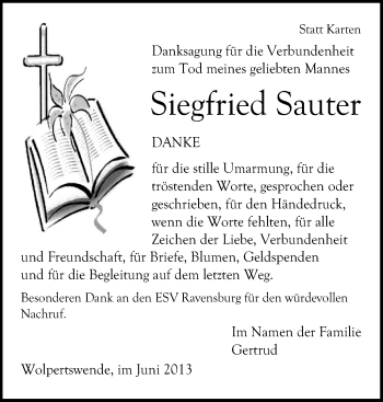 Anzeige von Siegfried Sauter von Schwäbische Zeitung