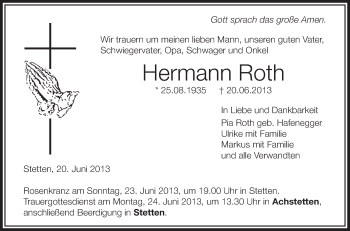 Anzeige von Hermann Roth von Schwäbische Zeitung