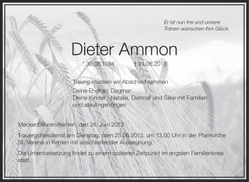 Anzeige von Dieter Ammon von Schwäbische Zeitung