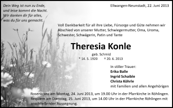Anzeige von Theresia Konle von Schwäbische Zeitung