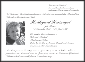 Anzeige von Hildegard Hertnagel von Schwäbische Zeitung