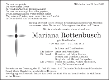 Anzeige von Mariana Rottenbusch von Schwäbische Zeitung