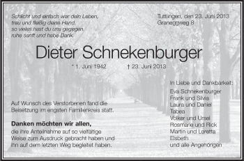 Anzeige von Dieter Schnekenburger von Schwäbische Zeitung