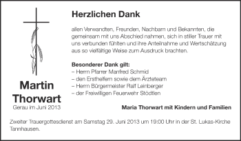 Anzeige von Martin Thorwart von Schwäbische Zeitung