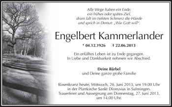 Anzeige von Engelbert Kammerlander von Schwäbische Zeitung