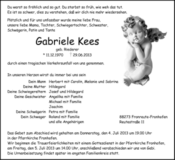 Anzeige von Gabriele Kees von Schwäbische Zeitung