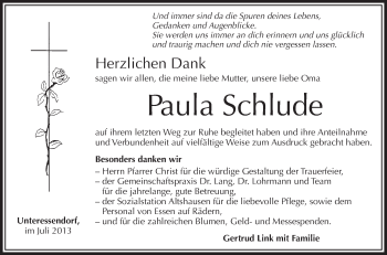 Anzeige von Paula Schlude von Schwäbische Zeitung