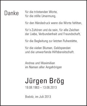 Anzeige von Jürgen Brög von Schwäbische Zeitung