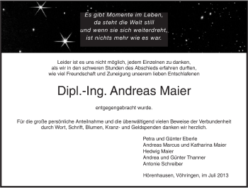 Anzeige von Andreas Maier von Schwäbische Zeitung