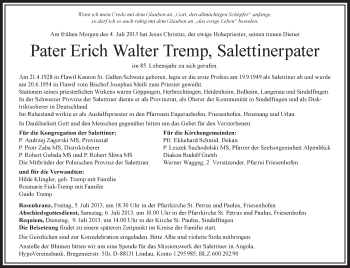 Anzeige von Erich Walter Tremp von Schwäbische Zeitung