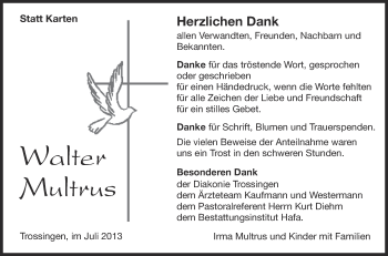 Anzeige von Walter Multrus von Schwäbische Zeitung