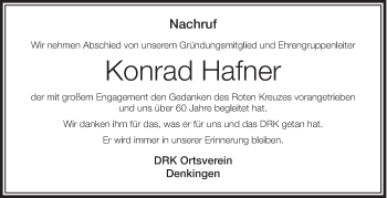 Anzeige von Konrad Hafner von Schwäbische Zeitung