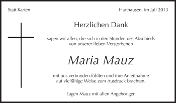 Anzeige von Maria Mauz von Schwäbische Zeitung