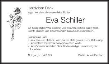 Anzeige von Eva Schiller von Schwäbische Zeitung