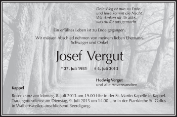Anzeige von Josef Vergut von Schwäbische Zeitung