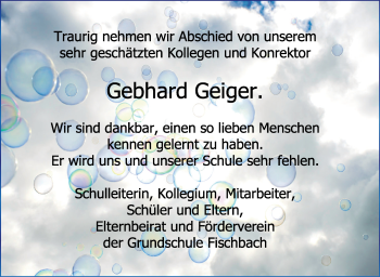 Anzeige von Gebhard Geiger von Schwäbische Zeitung