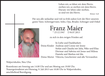 Anzeige von Franz Maier von Schwäbische Zeitung