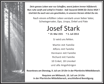 Anzeige von Josef Stark von Schwäbische Zeitung