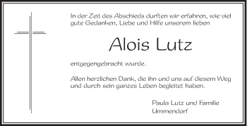 Anzeige von Alois Lutz von Schwäbische Zeitung