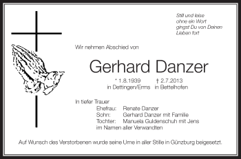 Anzeige von Gerhard Danzer von Schwäbische Zeitung