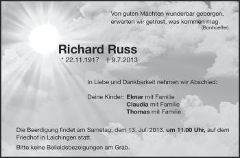 Anzeige von Richard Russ von Schwäbische Zeitung