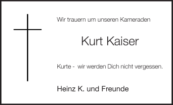 Anzeige von Kurt Kaiser von Schwäbische Zeitung