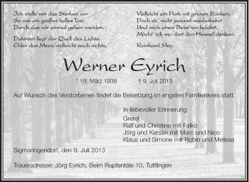 Anzeige von Werner Eyrich von Schwäbische Zeitung