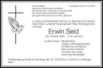 Anzeige von Erwin Seid von Schwäbische Zeitung