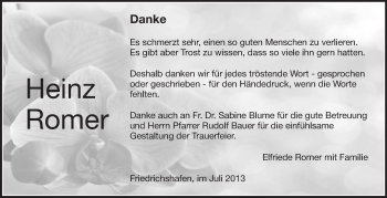 Anzeige von Heinz Romer von Schwäbische Zeitung