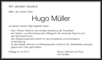 Anzeige von Hugo Müller von Schwäbische Zeitung