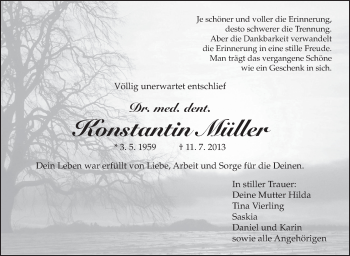 Anzeige von Konstantin Müller von Schwäbische Zeitung