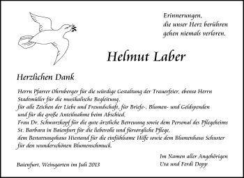 Anzeige von Helmut Laber von Schwäbische Zeitung