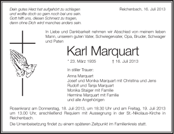 Anzeige von Karl Marquart von Schwäbische Zeitung