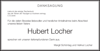 Anzeige von Hubert Locher von Schwäbische Zeitung