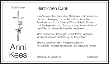 Anzeige von Anni Kees von Schwäbische Zeitung
